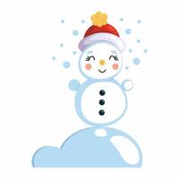 Funny cute snowman and snowdrift. Illustration on white background. postcard decoration element. vector