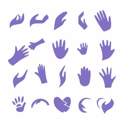 set of abstract icons with images of hands and palms for logo decoration.