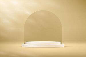 Empty Beige studio room with shadow leaves with white podium background space for selling products, backdrop, wallpaper, background, text. illustration. vector