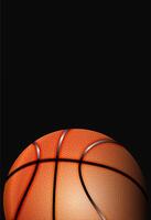 An orange basketball with black seams is partially visible against a black background vector