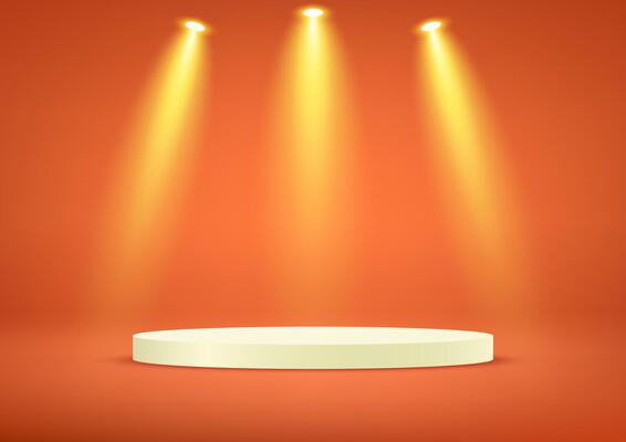 Orange background 3d with beige podium space for selling products, backdrop, wallpaper, background, text. Empty room with light effect. illustration.