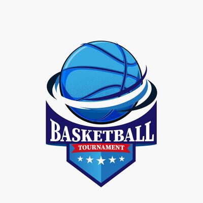 Blue basketball graphic with stylized lines