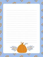 Notebook or diary page template with a beautiful autumn pumpkin vector