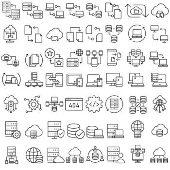 datos centrar icono colocar. datos analítica ilustración firmar recopilación. servidor símbolo. hospedaje web iconos conteniendo nube informática, tecnología, grande datos, base de datos, api y más. vector
