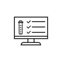 science online concept, computer with test tube icon over white background, line style, illustration vector