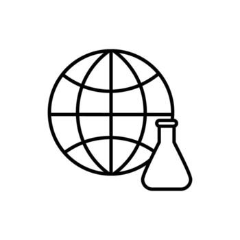 globe and flask icon over white background, line style, illustration vector