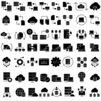 Data center icon set. Data analytics illustration sign collection. Server symbol. Hosting web icons. Containing cloud computing, technology, big data, database. vector