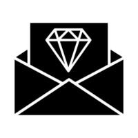 Envelope with diamond icon. Black and white illustration. vector