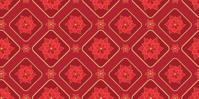 Geometric pattern for Chinese New Year with Flowers. Luxury Happy Chinese New Year pattern, red and golden colors. Lunar Chinese pattern for banner, sale ads, poster, pachaging wrapping paper vector