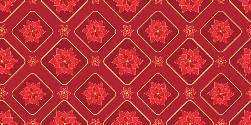 Geometric pattern for Chinese New Year with Flowers. Luxury Happy Chinese New Year pattern, red and golden colors. Lunar Chinese pattern for banner, sale ads, poster, pachaging wrapping paper