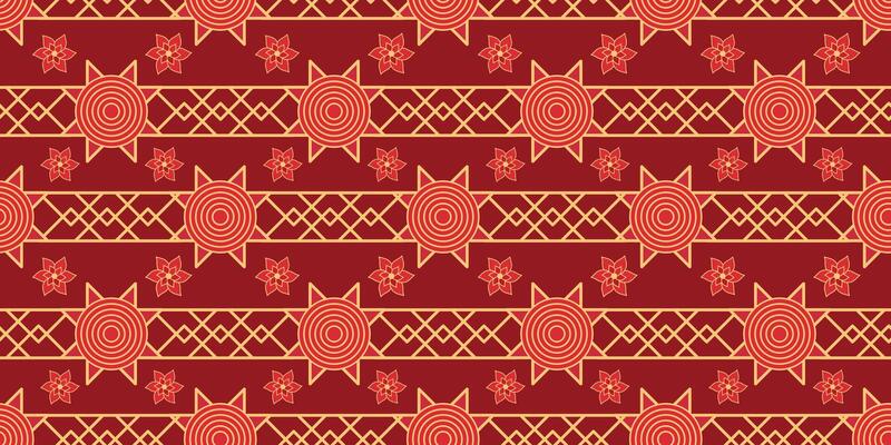 Abstract Chinese New Year Traditional Seamless Pattern with Flowers. Luxury Happy Chinese New Year pattern, red and golden colors. Lunar Chinese pattern for banner, sale ads, poster, pachaging