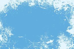 Grunge monochrome background. Distress weathered rough overlay texture with scratch lines. Blue and white colors. Grunge frame design with white paint spots. Winter texture vector