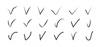 Checkmark icons set. Hand drawn Approved sing. Simple black doodle Check mark. Tick vector