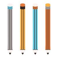 Flat Pencils set. Yellow orange blue school stationery element for poster banner card sale. Multicolored bright art tool for drawing. vector