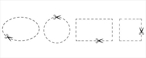 Scissors Cutting Dashed Shapes . Oval and Rectangle Coupon Illustration vector