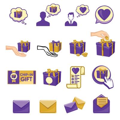set of symbols of gifts, wish list, dreams colored