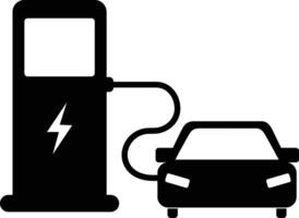 Electric Car Charging at EV Station Silhouette . Sustainable Transportation and Renewable Energy Illustration vector