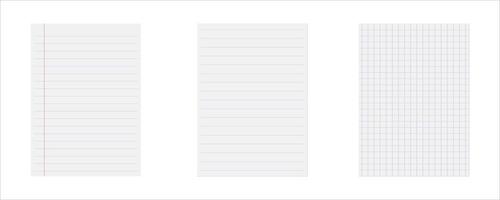 Set of Lined and Graph Paper Sheets . Notebook Templates for Writing, Drawing, and Planning on White Background vector