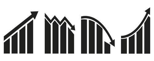 Set of Business Graph Icons Showing Growth, Decline, and Volatility Financial Trend Illustration vector