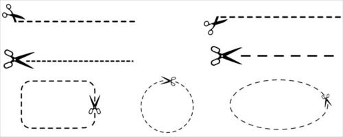 Illustration of Scissors Cutting Dashed Lines and Shapes .Coupon and Craft Concept vector