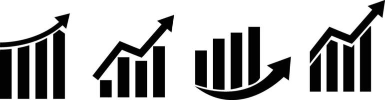 Set of Bar Graph Icons with Upward Arrows . Business Growth and Financial Progress Illustration vector