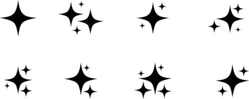 Set of Four Point Star Silhouettes . Abstract Sparkle and Celestial Decoration Illustration vector