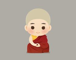 Cute Tibetan novice monk in red robe symbolizing mindfulness. vector