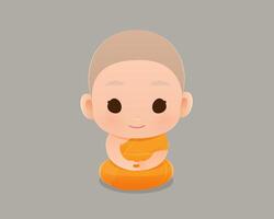 Cute little monk meditating peacefully with a bright and calm heart vector