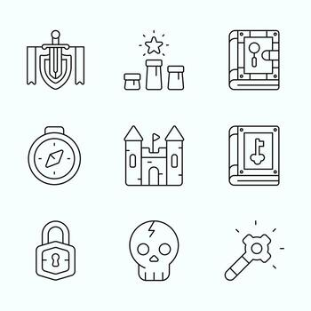 Outline Style Mystic Lore and Dungeon Artifacts for Fantasy RPG vector