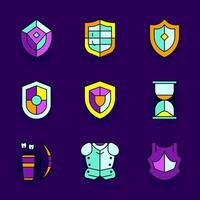 Colorful icons of shields and armor vector