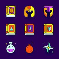 Icons of magical books and potions vector