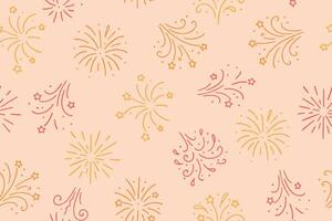 Seamless pattern of colorful bright fireworks in doodle style.Exploding holiday fireworks, for holiday banner, poster, flyer, greeting card.. . vector