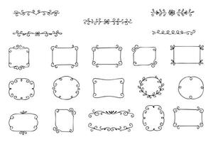 Elegant set of hand-drawn decorative borders and frames in format. Includes various shapes and styles perfect for invitations, cards, or scrapbooking projects. vector