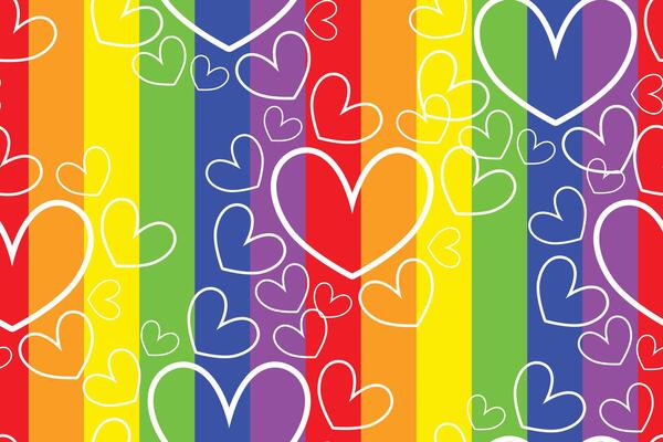 Rainbow striped seamless pattern, LGBT flag against homosexual discrimination. Grunge rainbow repeating background, Hand-drawn colorful stripes.