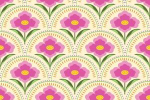 Hand drawn flower shape geometric pattern background. Abstract classic repeat seamless floral wallpaper. vector
