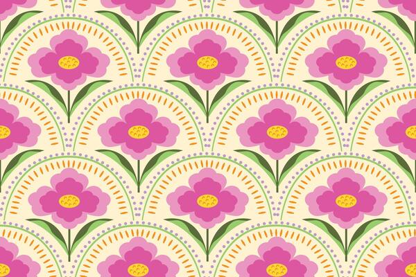 Hand drawn flower shape geometric pattern background. Abstract classic repeat seamless floral wallpaper.