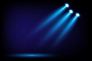 Three blue spotlights separated from the right with shadows on a black background, Suitable for use on stage or clip art vector