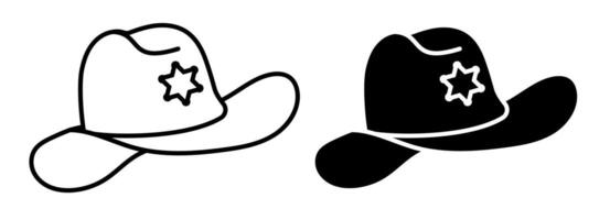 Linear icon, Sheriff, cowboy hat with folded brim icon. American cowboy headdress or wild west shooter. Simple black and white isolated on white background vector