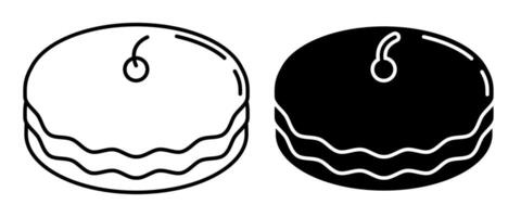 Line icon. Cake, fragrant pie with cherry on top. Exotic dessert with tea party. Simple black and white isolated on white background vector