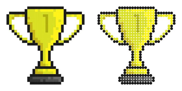 Pixel icon. Prize sports cup for participation in sports competitions. Award to winner of tournament. Simple retro game image isolated on white background vector