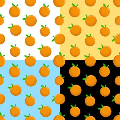 Set of seamless patterns with whole orange and leaves. Ornament for decoration and printing on fabric. Design element. image