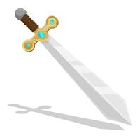 Knight sword with gold handle, decorated with precious stones. Medieval duel weapon. in cartoon style isolated on white background vector