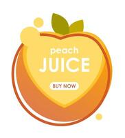 Juice of apricot, peach label in shape of heart. Sale of refreshing fruit drinks in hot summer. Cartoon isolated on white background vector