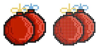 Pixel icon. New Year glass ball, decoration for Christmas tree. Simple retro game isolated on white background vector