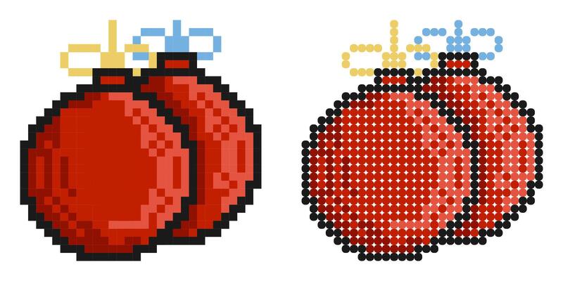Pixel icon. New Year glass ball, decoration for Christmas tree. Simple retro game isolated on white background