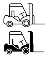 Linear icon. Forklift to move goods around the warehouse. Transport for unloading and transporting heavy boxes. Simple black and white image isolated on white background vector