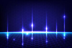 Futuristic High tech abstract background with glowing blue hexagonal grid and vertical light beams, Perfect for technology sci fi or innovation themes vector