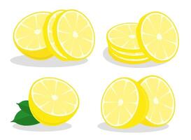 Lemon slices with peel rings. Lemon with chopped zest. Color image in cartoon style isolated on white background vector