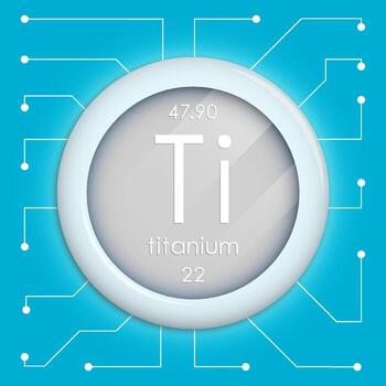 Realistic button with titanium symbol. Chemical element is titanium. image isolated on white background vector
