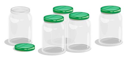Empty tall glass jar for food canning. Summer harvest and preparation of food stocks for winter. Cartoon image isolated on white background vector